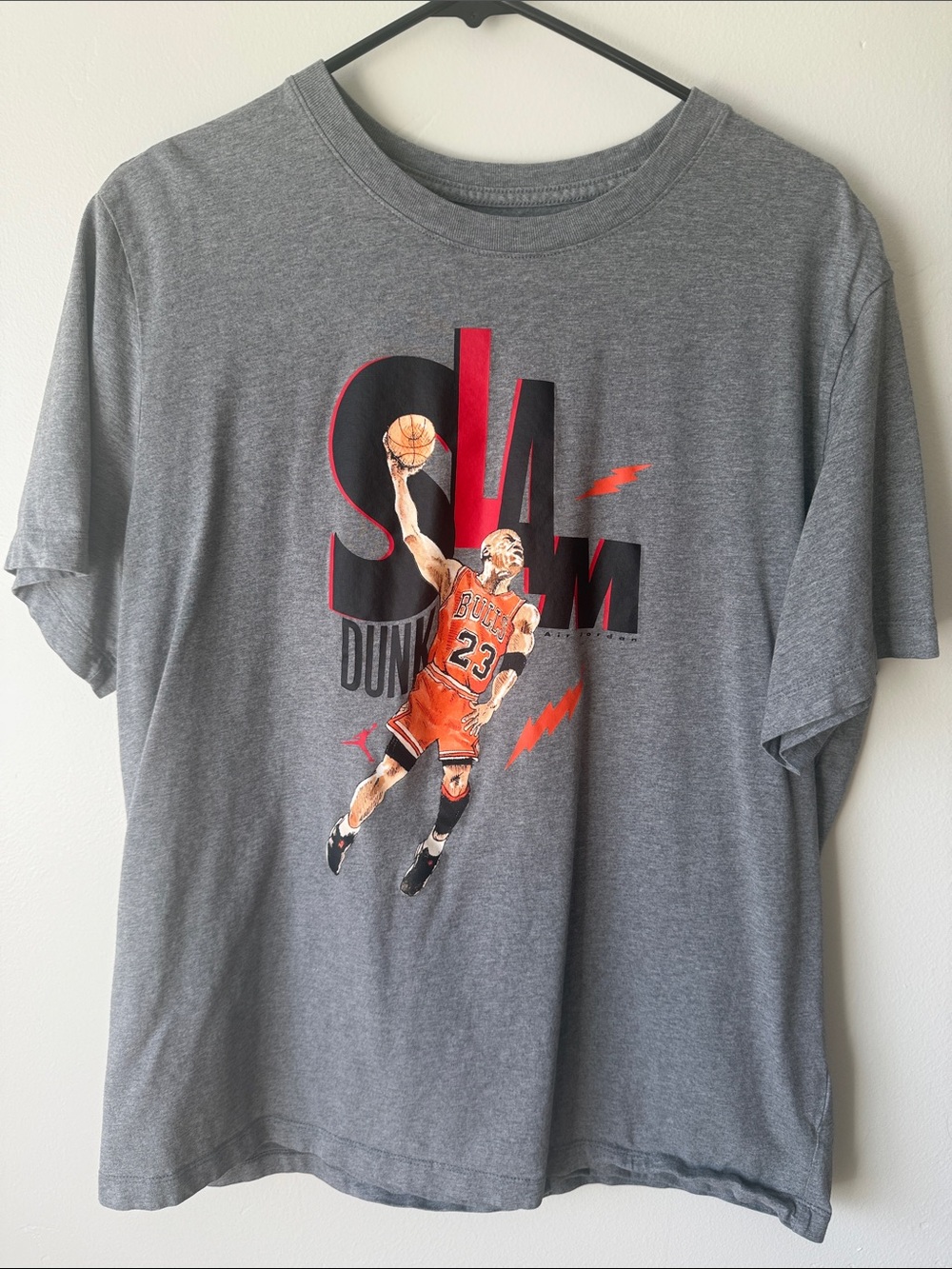 Jordan Gray Short-Sleeve Graphic Tee with Orange Basketball Player